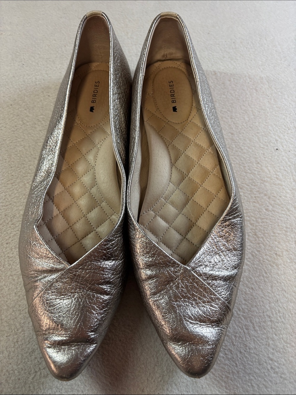 Birdies Metallic Silver Pointed Flats